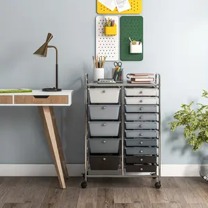 NEW-Costway 15-Drawer Rolling Storage Cart Tools Scrapbook Paper Office School Organizer