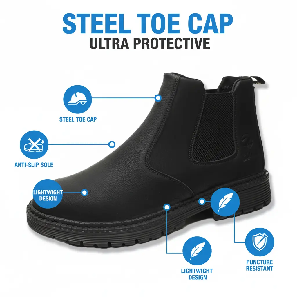 Women's Unisex Slip-On Chef Shoes - Leather Mix, Plain Look, Waterproof, Splash-Proof, Non-Slip, Puncture-Proof Work Safety Footwear for Kitchen & Food Service Workers