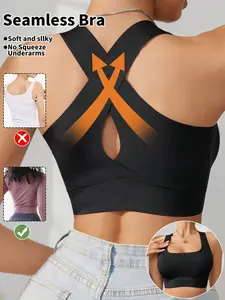 Women's Comfortable Seamless Sports Bra with Full Coverage, Breathable Fabric for All Seasons, Sporty Bralette with Backless Design