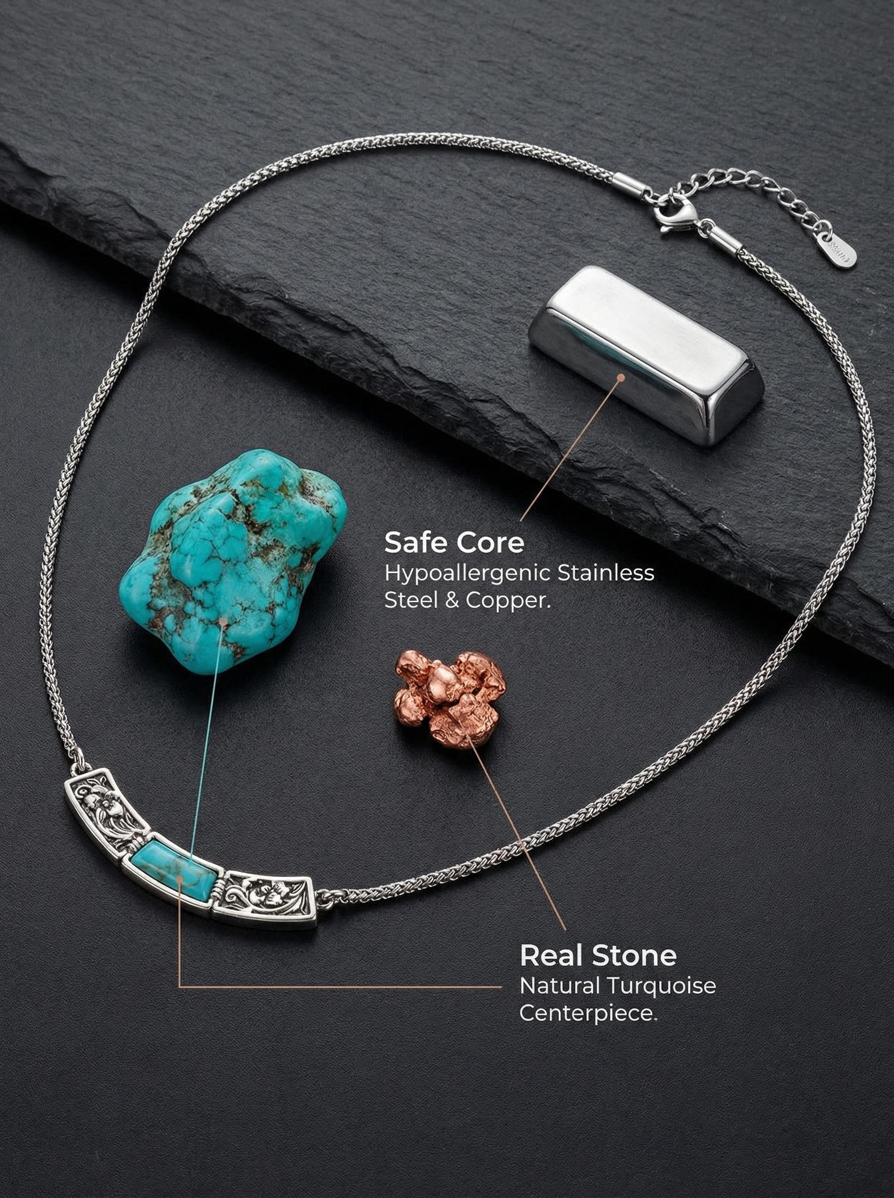 Wrangler Western Pendant Necklace for Women 14K Gold Statement Carvings Turquoise Cowgirl Vintage Jewelry Hypoallergenic Stainless Steel & Copper Adjustable Lobster Clasp