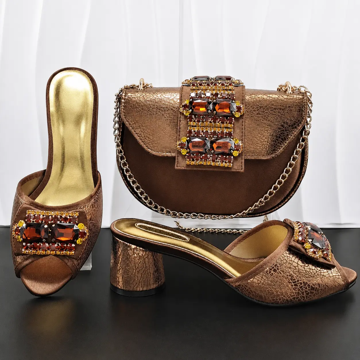 Embellished Heels & Diamond Oval Bag – Italian-Style Party Shoes