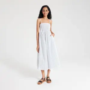 Women's Smocked Midi Slip Dress - A New Day Black/White Striped M