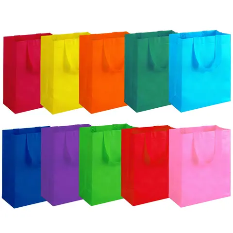 Colorful Gift Bag with Handle, 10pcs/set Reusable Gift Wrapping Bag, Gift Packaging Supplies for Party, Birthday, Retail, Party Gift Packs, Party Favor Bags, Goodie Bag, Bulk Gift Bags