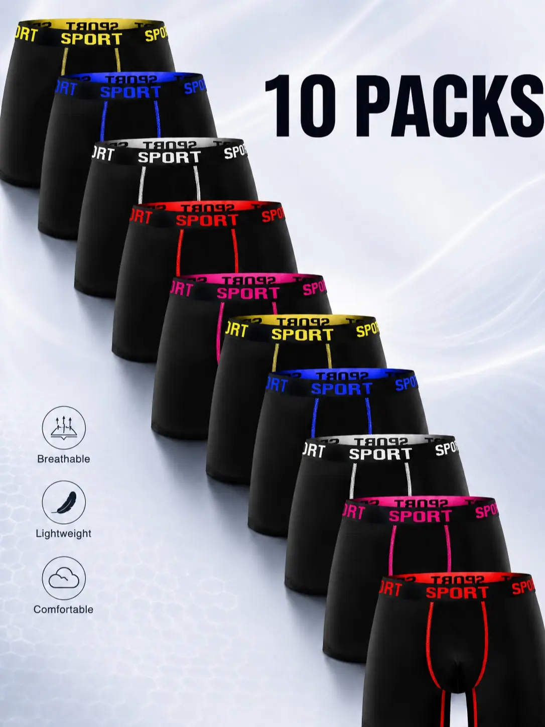Men's Underwear 10-Pack, Soft Breathable Boxer Briefs with Stretch Fabric & Wide Elastic Waistband for Daily Wear