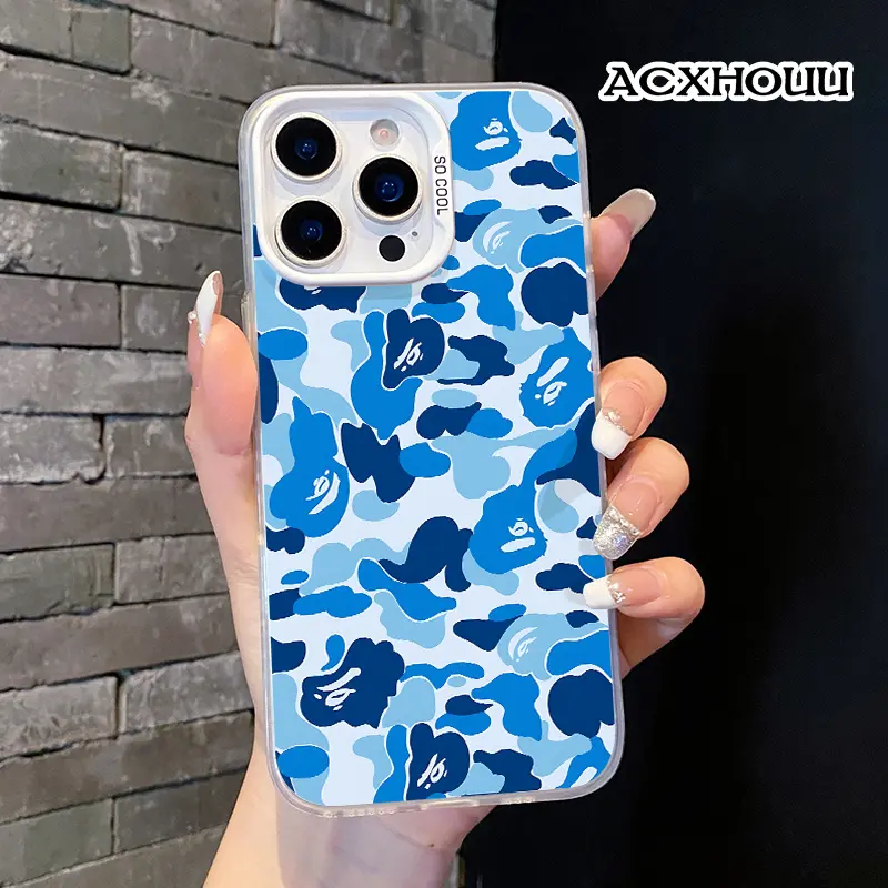1.2mm Durable Silicone Smartphone Case - Shockproof Soft TPU Cover, Stylish Blue Camouflage Design, Protective Cellphone Accessory for iPhone 17/16/16 Pro Max/16 Pro/15/15 Pro/14/13/12/11, Accessories