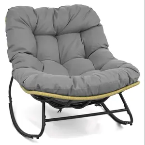 Outdoor Papasan Rocking Chair with Thick Cushioned Seat for Patio Color: Gray