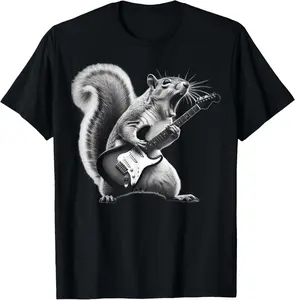100% Cotton Squirrel Playing Guitar Rock and Roll For Men, Women, T-Shirt