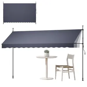 【FathersDayGift】 VEVOR Manual Retractable Awning, 157" Outdoor Retractable Patio Awning Sunshade Shelter, Height Adjustable Patio Door Window Canopy with Manual Crank Handle for Backyard, Garden, Balcony, Dark Gray