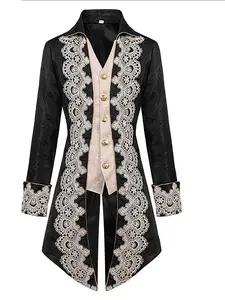 Adult Medieval Role-Playing Costume, Vintage Flapper Dance Performance Gown, Lace Tailcoat, Steampunk Gothic Victorian Frill Jacket Uniform