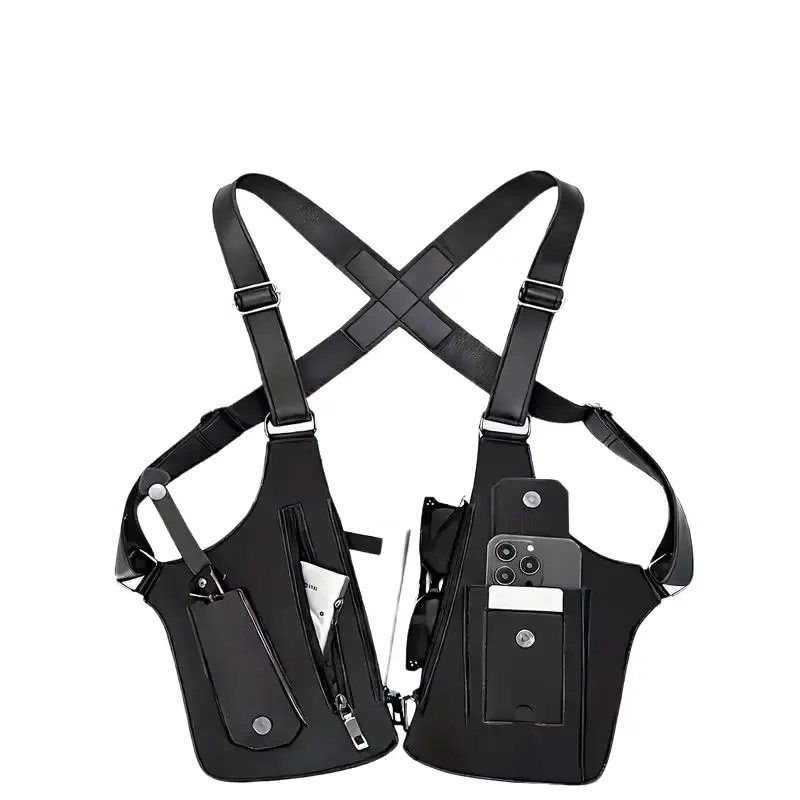 Men's Vintage Retro PU Leather Casual Chest Belt Bag - Lightweight Multi-Compartment Athletic Tactical Sling Pack with Adjustable Straps, Anti-Theft Pockets, Hands-Free Phone Holder for Cycling, Hiking