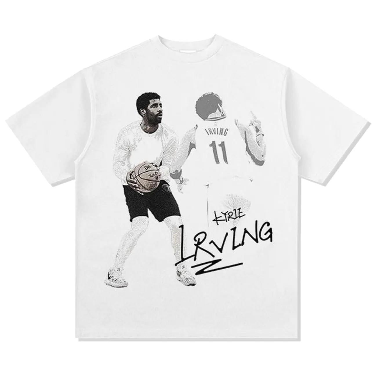 Kyrie Irving Black T-Shirt, Vintage Graphic Streetwear Crewneck in 100% US Cotton, Unisex Short-Sleeve Top, DTG Printed in USA