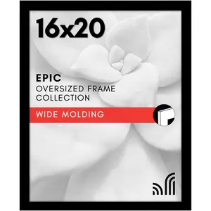 American flat 16x20 photo frame, equipped with polished glass - black photo frame - wide photo frame, made of engineered wood, suitable for vertical or horizontal wall display - black