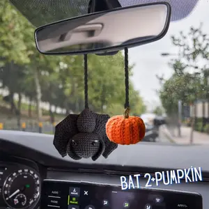 Halloween Crochet Car Accessories Handmade Pumpkin Decorations for Rear View Mirror Unique Gifts for Birthdays & More