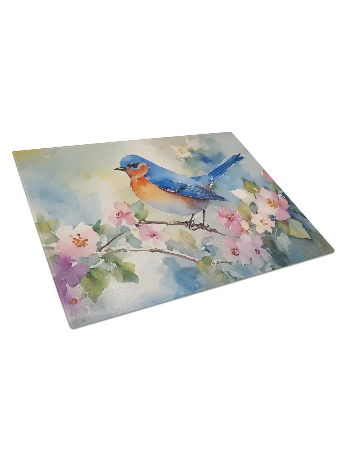 15x12 in. Rectangular Unisex Glass Chopping Board, 1-Piece Glass Surface, Colorful Bluebird Print, for Home Use Kitchen Cutting Needs, One-Piece