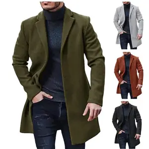 Trendy Men's Long Wool Overcoat Windbreaker Fleece Graphic  with Pocket cozy Retro Printed  Geometric Print  Car Mechanic  collar coat hoodie chicken mens jackets for men stylish snow fall puffer loose fit button front varsity jacket winter outfits