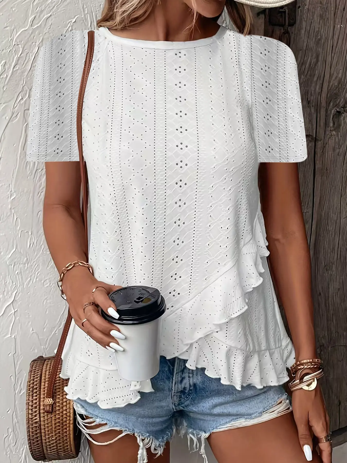 Women's Casual Style Breathable Hem Short Sleeve Top, Loose, Summer Ventilated Women's Clothing, Irregular Hem Design, Daily Comfort Wear, Everyday, Womenswear, Shirts