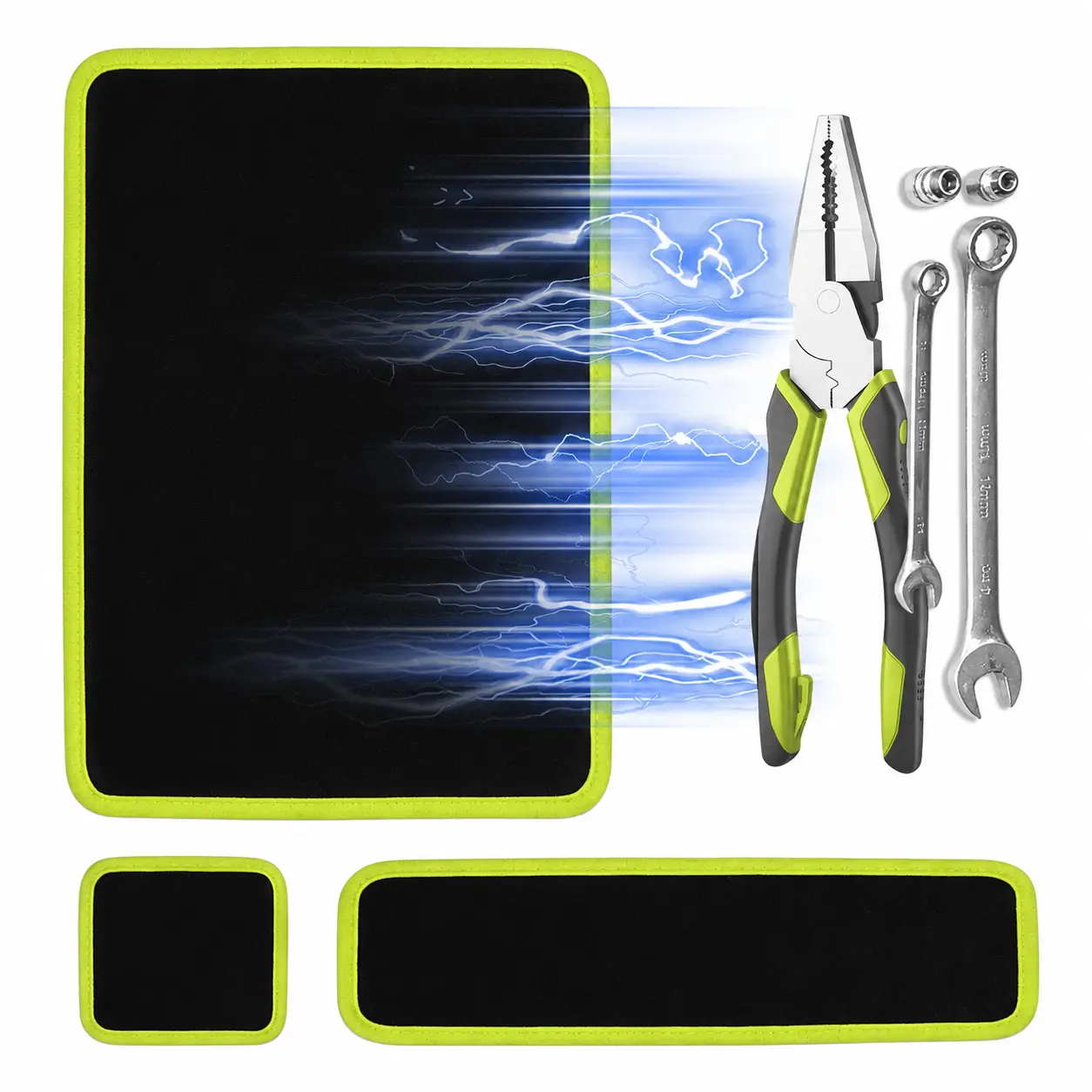 3PC Durable Flexible Magnetic Tool Mat & Tray Holder - PVC Coated Anti-Slip Pad, Mechanics Workbench Tool Organization Accessory, Multi-Size Sets Toolbox Organizer for Auto Repair
