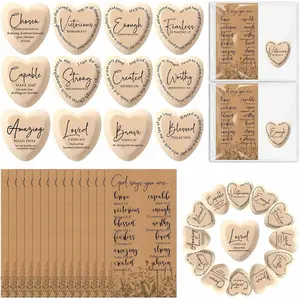 48 Set Easter God Says You are Inspirational Christian Church  Religious Wooden Pocket Heart Token  Verse  Holy Week Affirmation Favor Encouragement Scripture Card for Women Men