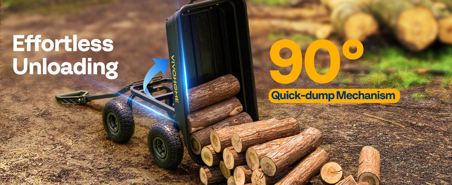 VIVOHOME 4 Cu.Ft 660lbs Wheelbarrow Garden Cart Dump Wagon with 2-in-1 Convertible Handle Attach to ATV or Tractor, 10" All Terrain Wheels, Quick Release System, Heavy Duty Utility Trailer for Yard