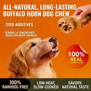 Whole Natural Bull Horn - 100% Rawhide Free - Natural Dental Support & Tough Chew for Medium to Large Dogs - Single Ingredient - Splinter Free - Zero Additives