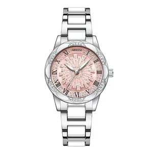 NIBOSI Dream Rotating Starry Sky Women Watch Fashion Versatile Waterproof Quartz Watch Ceramic Strap Color Dial With Bracelet And Gift Box