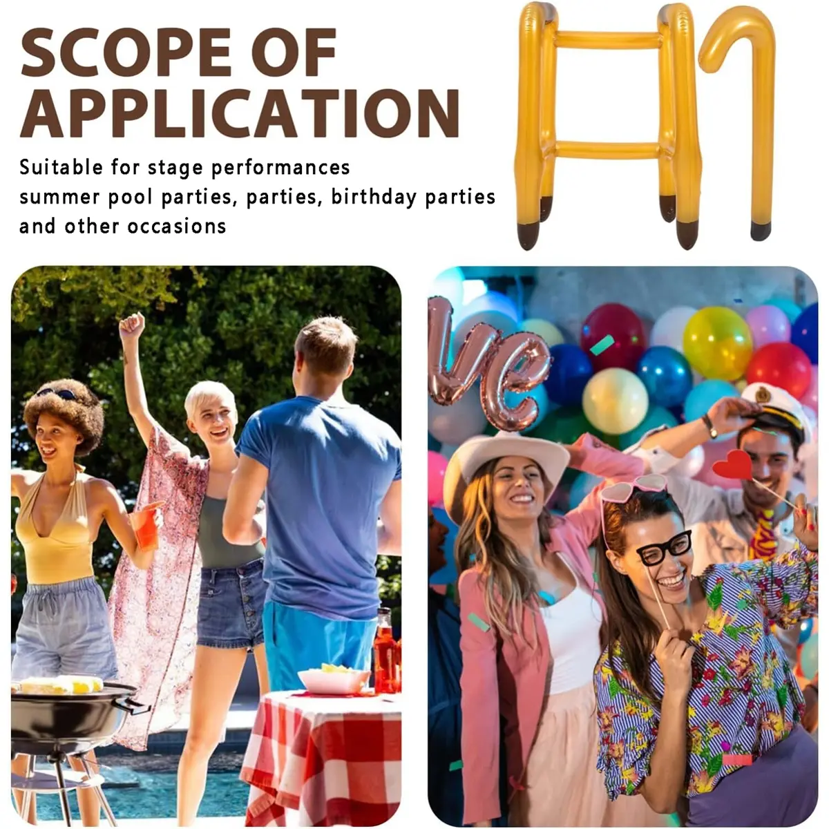 Inflatable Walker and Cane Set, Funny Costume Accessories for Seniors, Outdoor Games, Retirement Parties, Prank Gifts