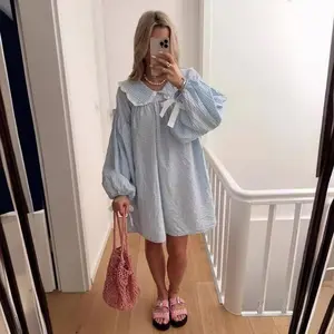 2025 New Shirt, Doll Collar, Age-reducing Top, Long Sleeve Solid Color, High-end Versatile Lantern Dress