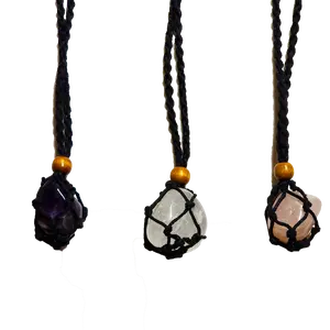 Boho Net Pendant | Pick Your Own Large Tumbled Stone | Adjustable Crystal Necklace with Wooden Beads | Healing Stone Jewelry