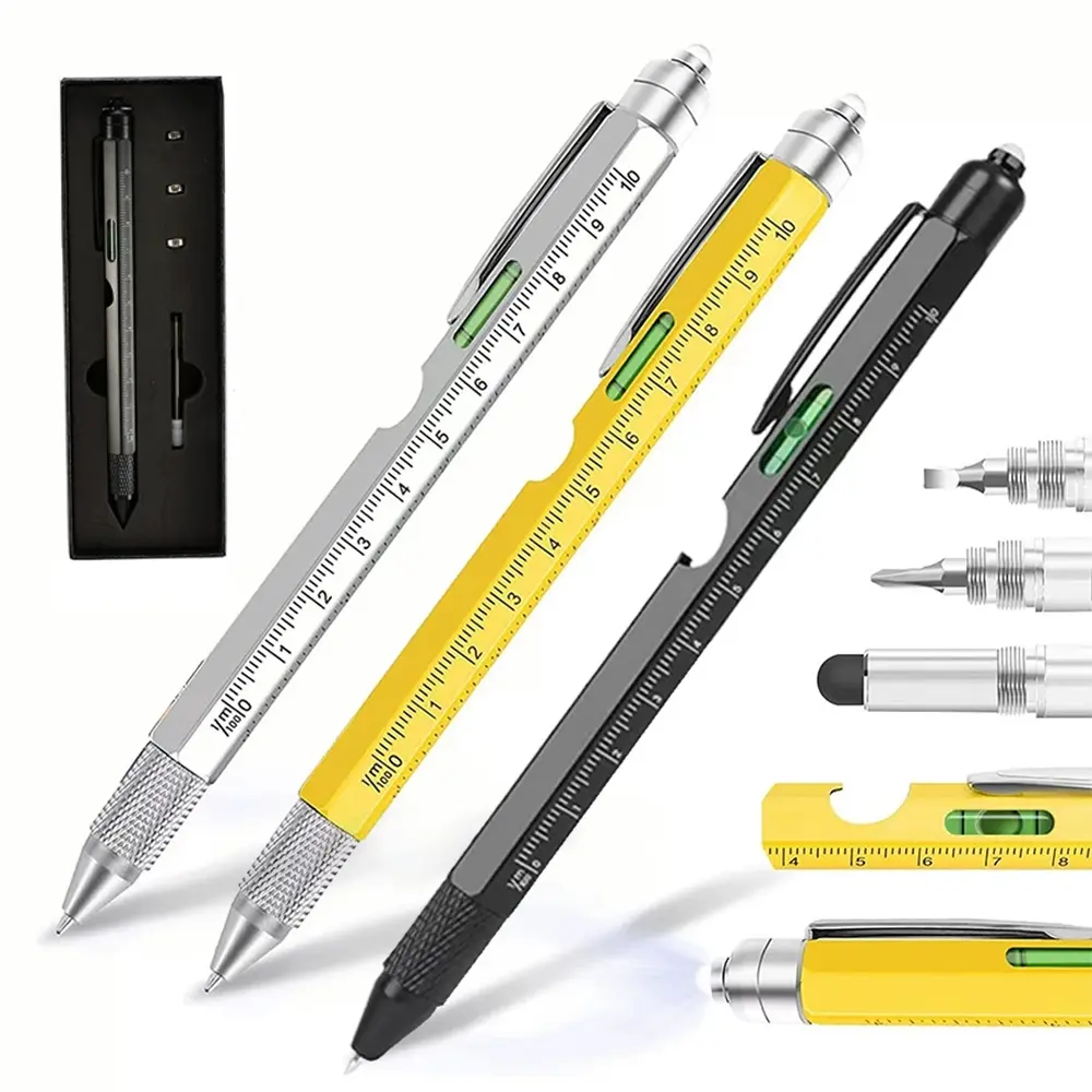 2025 NEW 9 in 1 Multifunctional Tool Pen, 1 Set Portable Ballpoint Pen with LED Light & Battery, Multifunctional Writing Tool for Home Office School,Ideal Festival gifts for family and friends
