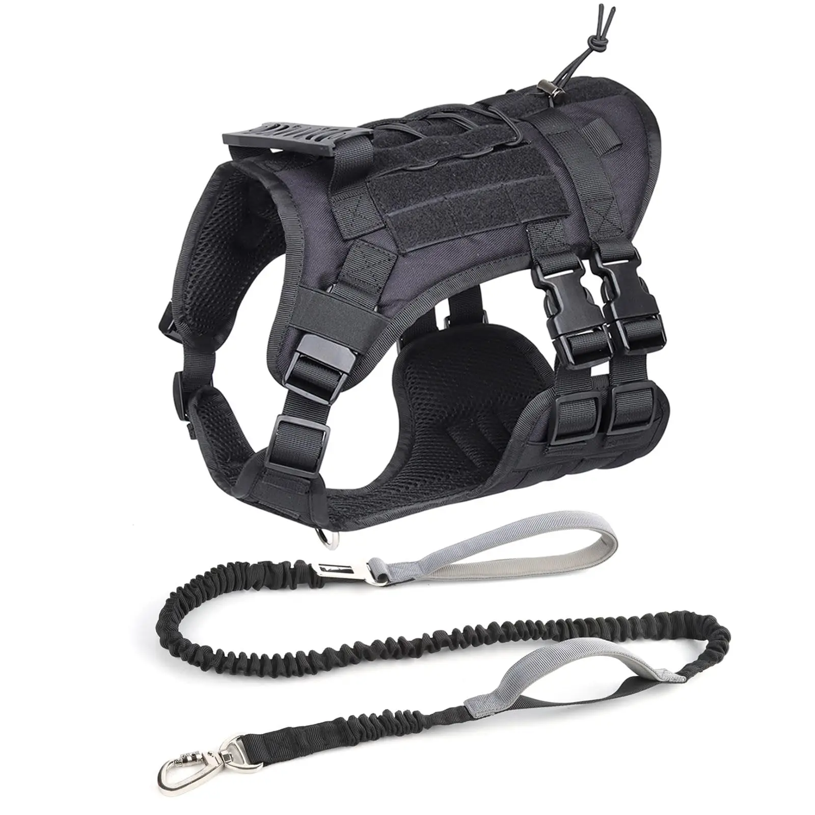 2 Count Tactical Dog Harness, Slightly Larger X-Large Size, 2X Metal Buckle, Working Dog MOLLE Vest with Handle, No Pulling Front Leash Clip, Hook and