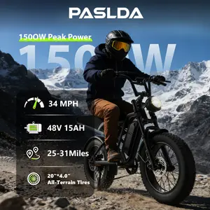 【PASLDA】  New Year gift- Electric EBike 1500W Peak Power 34MPH Max Speed 25-31 Miles Range  Full Suspension 20"×4.0" Fat Tires Removable 48V 15AH Battery UL 2849 Certified