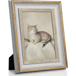 5x7 Picture Frame  Line Grey Distressed Photo Frames Set Antique Real Glass Wall Hanging Tabletop Display  Decor Retro Shabby Chic