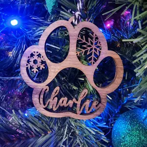 Wood Custom Pawprint Ornaments Decor Gift for Christmas Tree, Custom Wooden Accessory for Holiday Room, Decorations for pets, Christmas Gift Idea, Gifts for her, Walnut Wood,