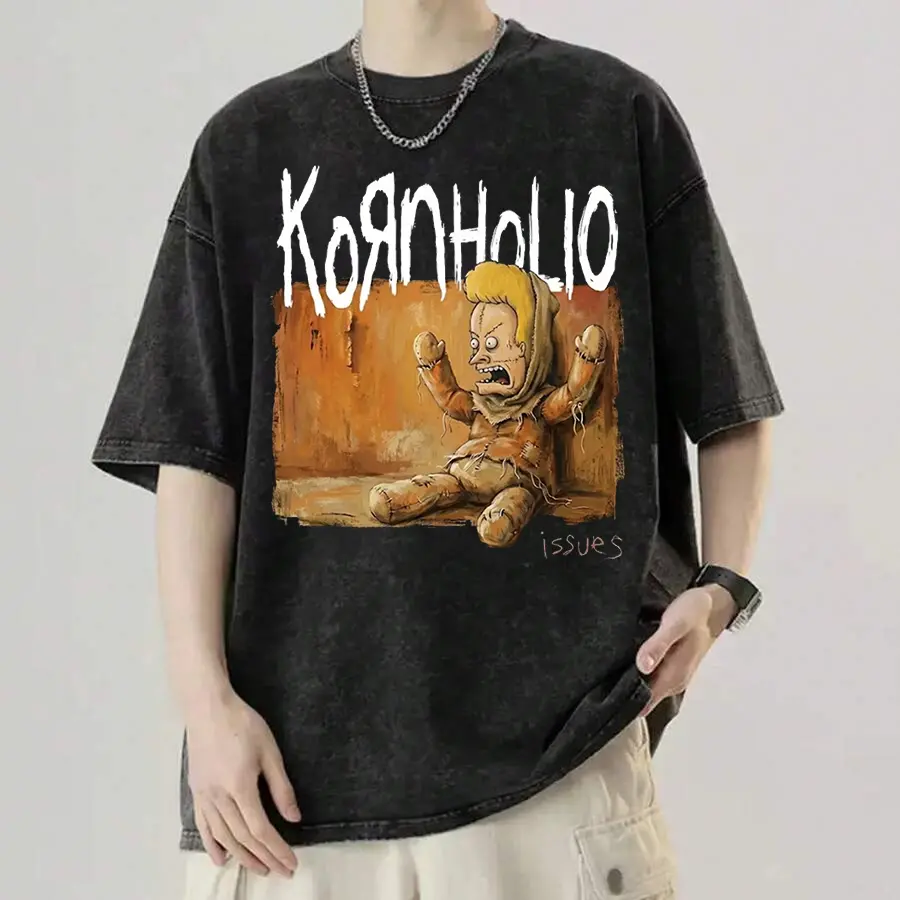 Korn Numetal Washed T-Shirt, Casual Short Sleeve Coton Tee, Korn Tee, Unisex 90s Music Band For Men Women