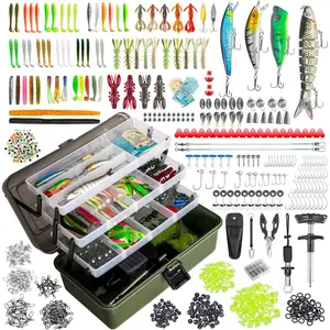 4 Layers Fishing Tackle Box, 605Pcs Fishing Gear Kit with Lures, Small Tool Kit Containing Gripper, Hook Remover, Plier, Accessories, Greeting Cards, Complete Fishing Box  , Adults