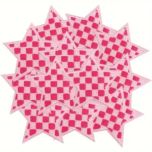12Pcs Iron On Patches Star Chrome Checkerboard Embroidery Appliques DIY Decoration Fashion Accessories for Jeans Jackets Hats Clothing Backpacks