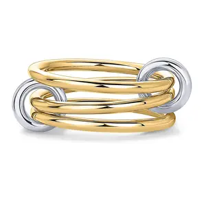 Women's Two-Tone Gold & Silver Interlocking Knot Ring, Triple Linked Band Ring, Luxury Statement Jewelry Gift
