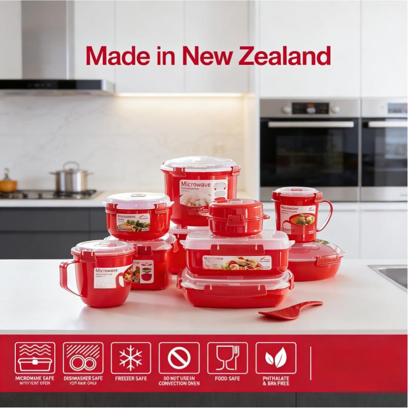 Microwave Rice Cooker & Round Microwave Food Container Set | 2.6L, 915ml | Food Storage Containers with Steam-Release Vents | BPA-Free | 2 Pack