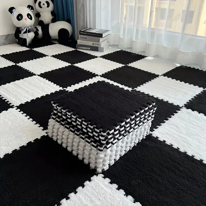 Soft Plush Shaggy Interlocking Foam Carpet Tiles, DIY Puzzle Rugs for Kids’ Indoor Play Activities, Easy-Install Aesthetic Room Decor & House Decor, Apartment Stuff, Rugs for Bedroom, Shaggy Area Rugs, Bedroom Decor summerwins,summerwins
