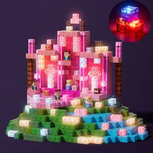 Light Up Magnetic Building Blocks Set 100/150/200 PCS, Pink Princess Castle Theme，Llluminated Magnetic Cubes for Girls & Boys 3+ Years Old, STEM Montessori Sensory Toys for Spatial Reasoning & 3D Construction, Christmas Birthday Gift
