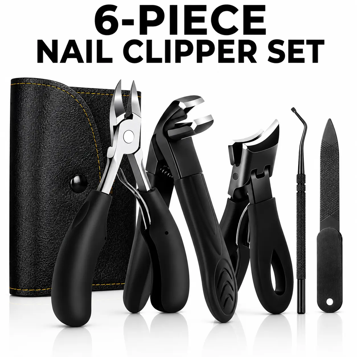 6PCS Professional Toenail Clippers Set for Thick Nails, Ingrown Toenail Clipper Kit, Heavy Duty Wide Jaw Nail Clippers, Sharp Curved Blade Nail Cutter, Stainless Steel Pedicure Nail Care Tools with Leather Case for Men and Women outdoorfun trimming