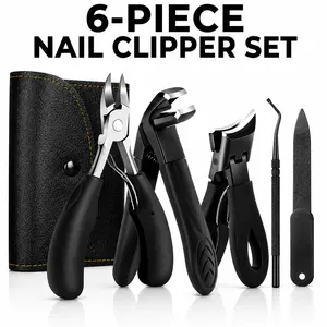 6PCS Professional Toenail Clippers Set for Thick Nails, Ingrown Toenail Clipper Kit, Heavy Duty Wide Jaw Nail Clippers, Sharp Curved Blade Nail Cutter, Stainless Steel Pedicure Nail Care Tools with Leather Case for Men and Women outdoorfun trimming