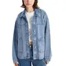 Hixiaohe Women's Oversized Long-Sleeve Jean Jacket - Basic Minimalist Button-Up Outerwear Top with Pockets, Retro Do Not Iron Jackets for Women, Ideal for Back to School First Day Outfits