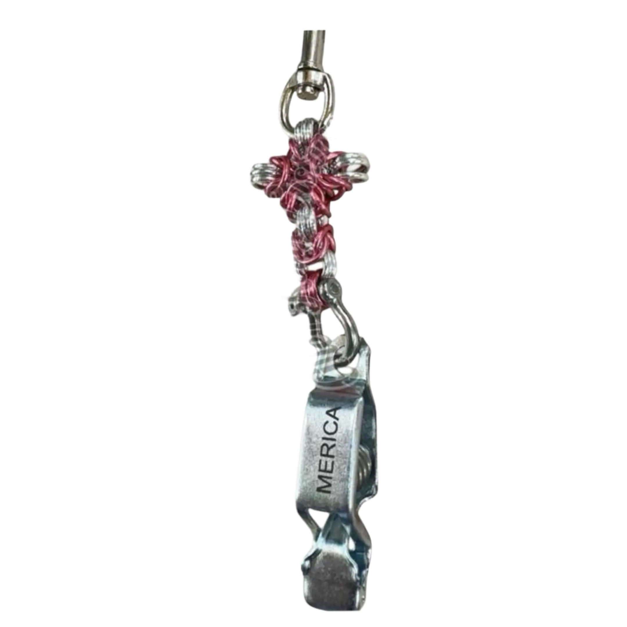 UV Engraved swivel eye bolt snap Byzantine weave cross glove clip