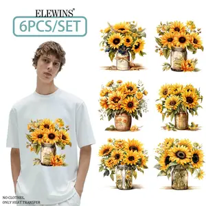 6 Sheets Sunflower DTF Transfers | Iron on Heat Transfer Papers for T-Shirts, Hoodies, Jeans, Backpacks & Pillows, Machine Washable Plastic, Diy flower decor | Suitable for Men and Women by