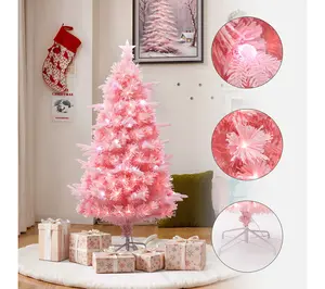 LuxenHome 5ft Fiber Optic Pink Xmas Tree w/ Cones & Star Top