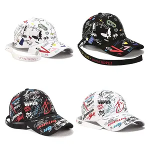 GD Concert Style Graffiti Baseball Cap Unisex Fashion Long Strap Duckbill Cap Summer Printed Hip Hop Cap Cool