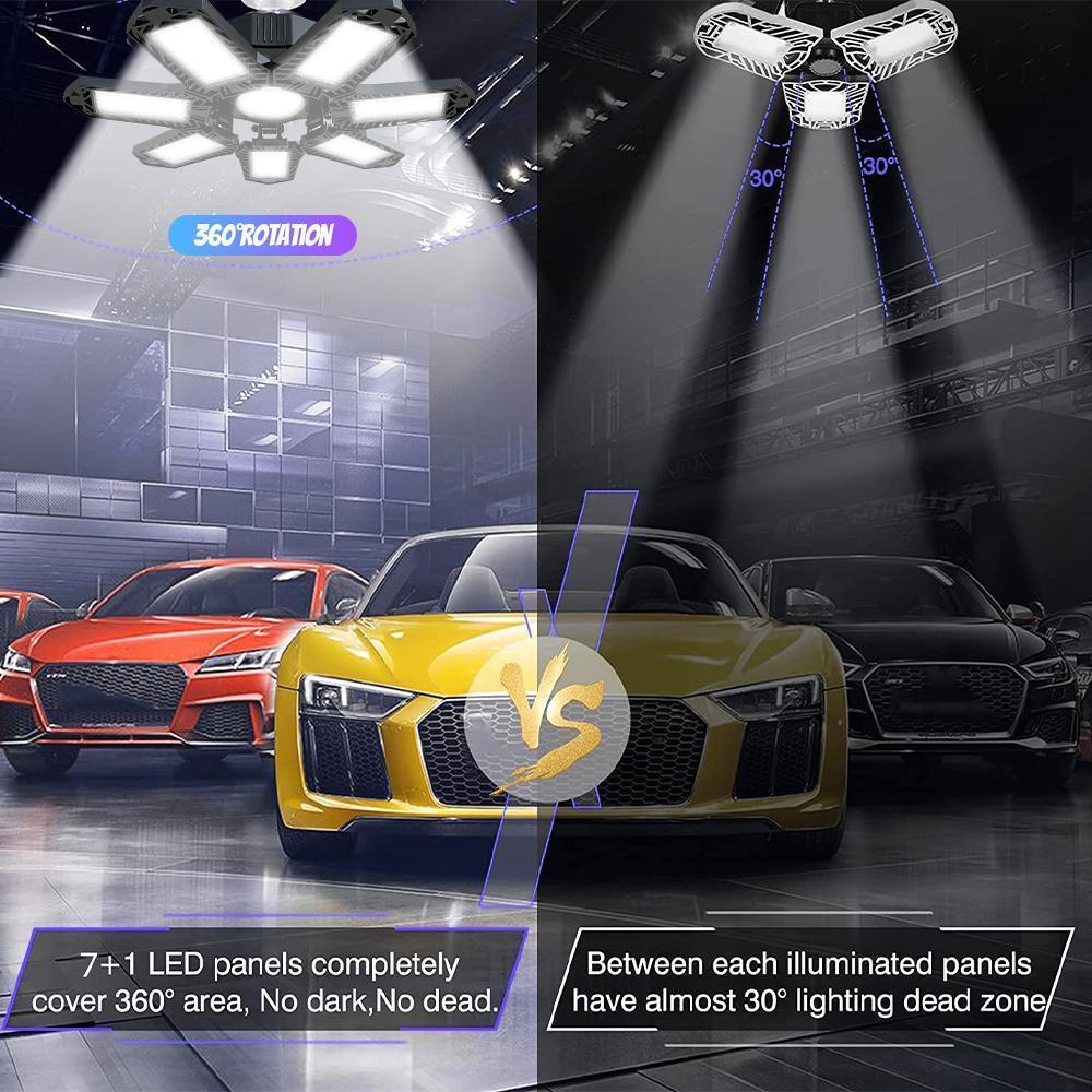 LED Garage Light Deformable Ceiling Light with Adjustable Panels, Ultra-Bright Garage Lighting Fixture for Warehouse, Shop & Industrial Use