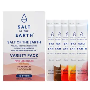 Salt of the Earth Premium Electrolyte Drink Mix Variety Pack 15 Sticks 3 of Each Flavor Pink Lemonade Orange Grapefruit Chocolate Unflavored 9.75g
