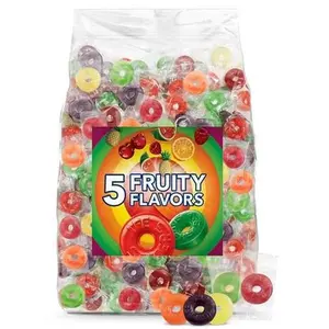 Fruit Variety Hard Candy Bulk Pack 2 lb + 2 oz - Individually Wrapped Five Flavor Ring-Shaped Hard Candy for Parties, Events & Office Treats